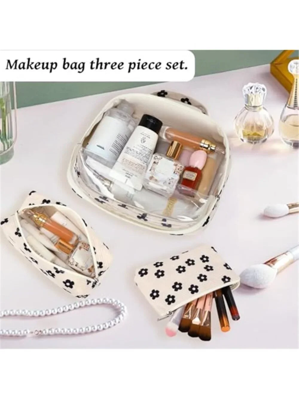 3Pcs Makeup Toiletry Bag for Women, Clear Packing Cubes Cosmetic Bag